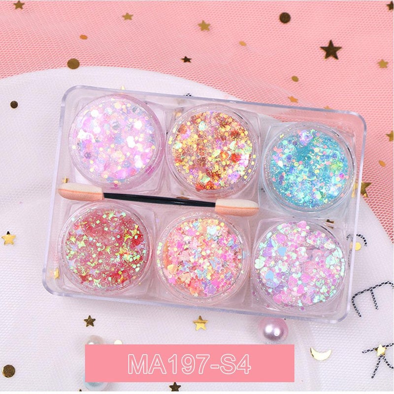 6-Color Glittery No-Glue Eye Makeup Stickers, Glitter Stars, Starry Glitter, Stage Makeup, Pearlescent Eyeshadow, Face Stickers, Lip Makeup Gel